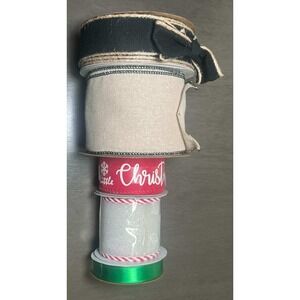 Holiday Ribbon Lot Offray Christmas Burlap Glitter Satin Red Green Black 5 Spool